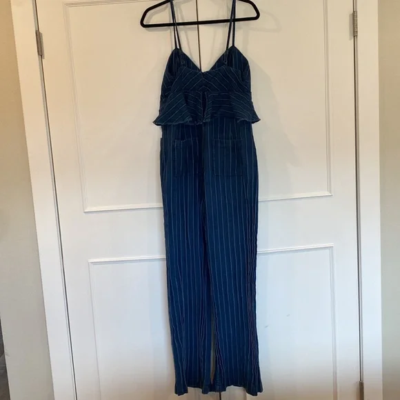 Anthropologie Ett:twa Peplum Striped Denim Jumpsuit Size Small - Picture 7 of 15